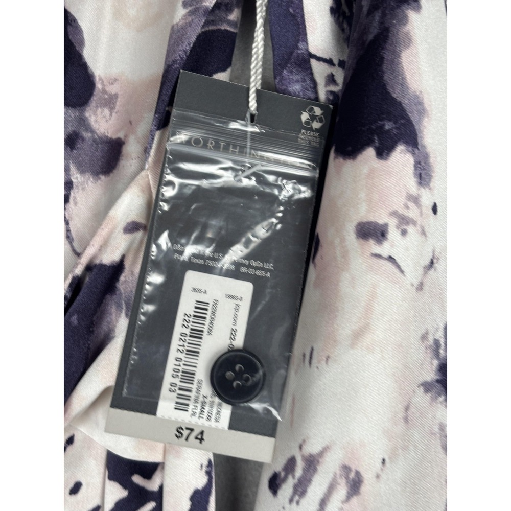 Worthington Shirt Dress Womens XS Multicolor Floral Satin Wrap Midi Tie Waist - Picture 2 of 16
